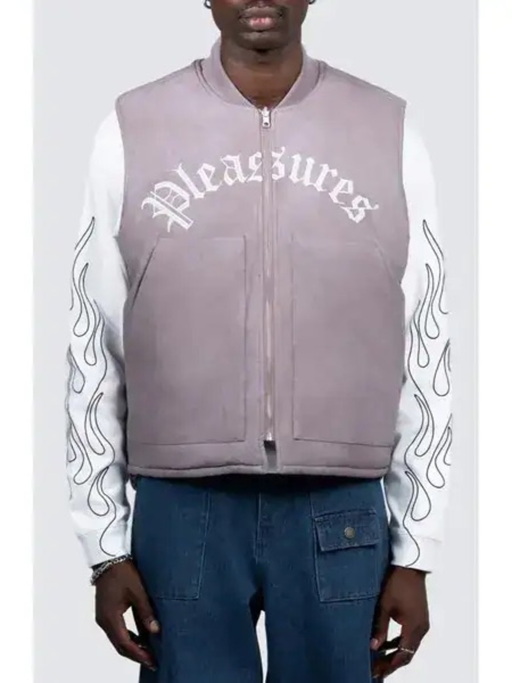 PLEASURES Horns Reversible Plaid Embroidered Logo Quilted Vest Men’s Medium